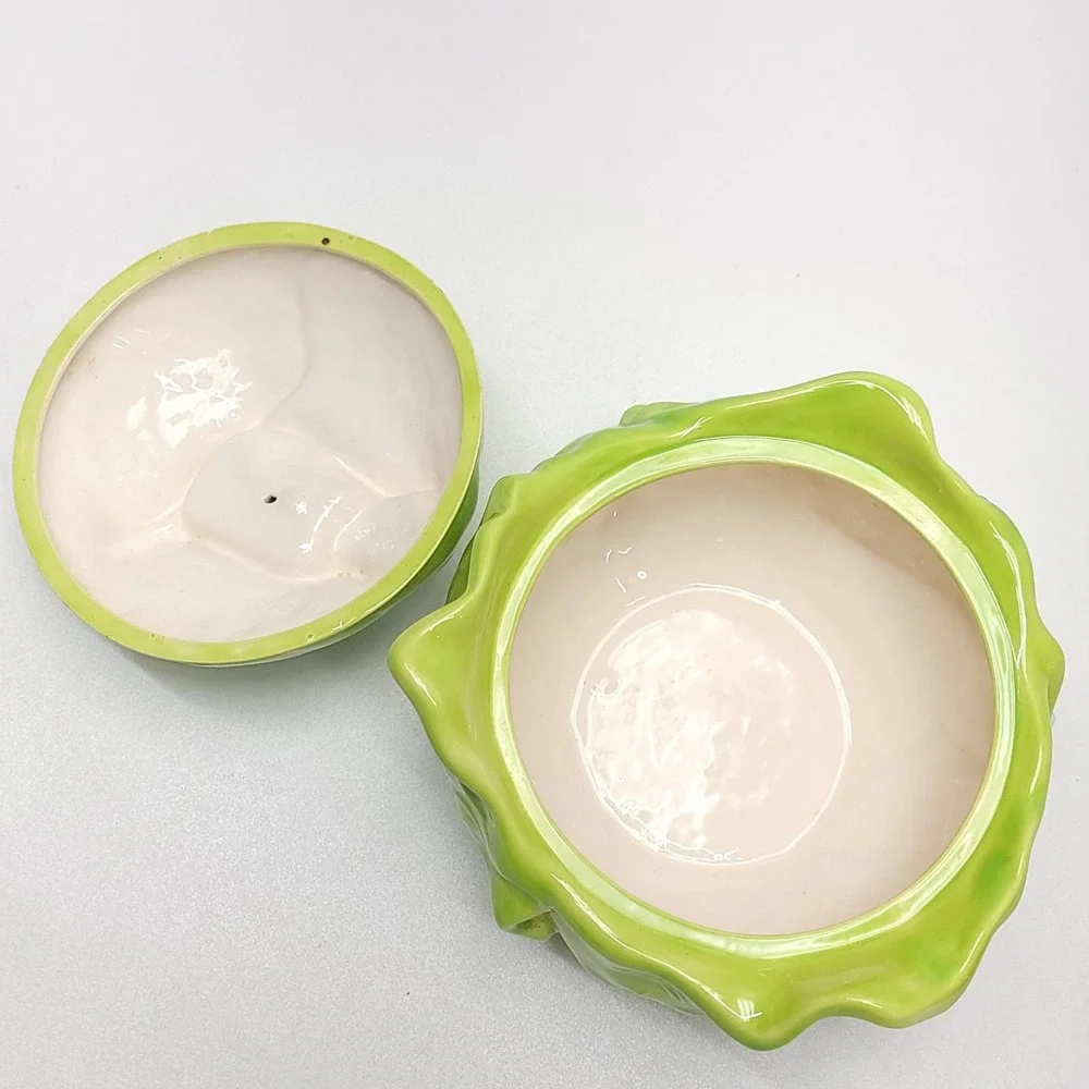 Holland‎ Mold Cabbage Bowl Dish W/ Lid  Green Canister Mid Century 6